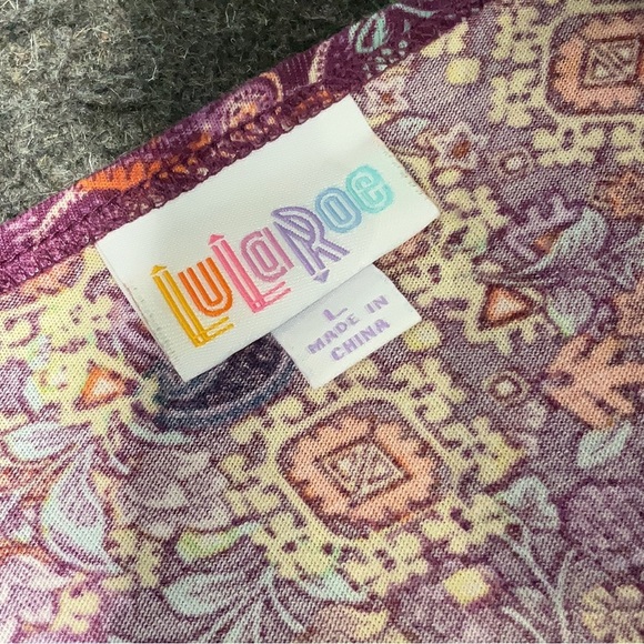 LuLaRoe Irma High Low Oversized Purple Floral Paisley Short Sleeve Tunic Size L - Picture 5 of 7